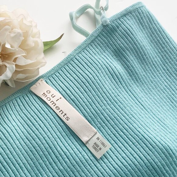 OUI MOMENTS Size 6 Acqua Blue Knitted Viscose Blend Spaghetti Strap Tank Top - Picture 5 of 13